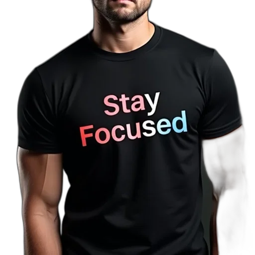 staff, 3d render, photorealistic, person, wearing, black, t-shirt, phrase transparent PNG cut-out