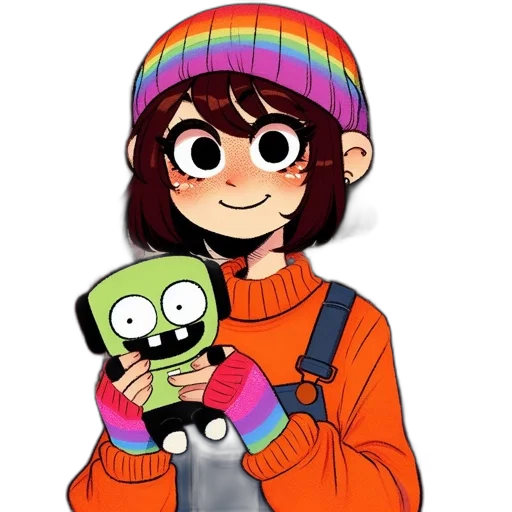 hat, jacket, creature, robot, pixel art, cartoon, concept art, watercolor transparent PNG cut-out