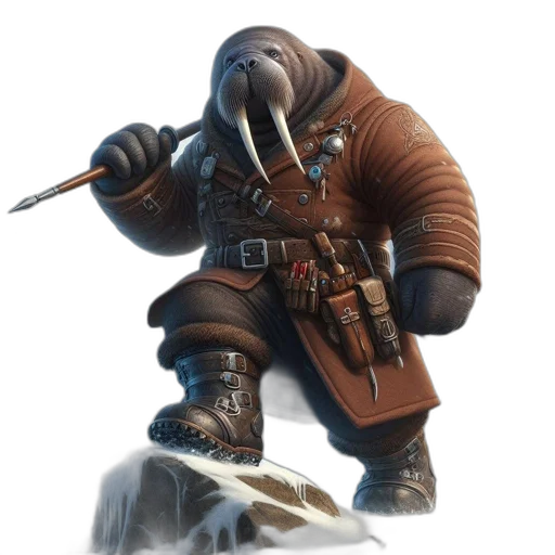 staff, weapon, jacket, creature, concept art, fantasy art, photorealistic, earth tones transparent PNG cut-out