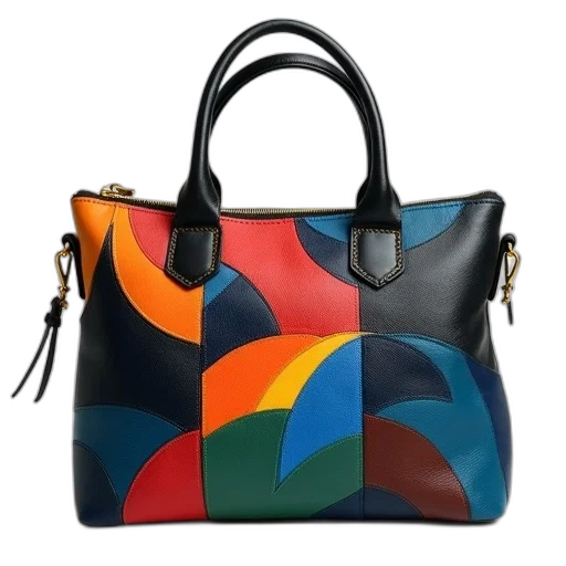 colorful, black, leather, handbag, geometric, pattern, featuring, various transparent PNG cut-out