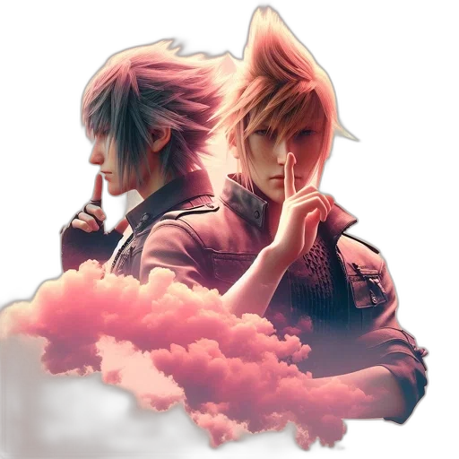 concept art, fantasy art, pixel art, vaporwave, red, pastel, two, characters transparent PNG cut-out
