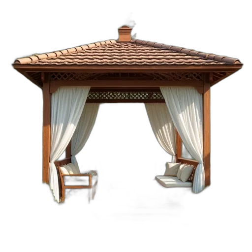 furniture, umbrella, 3d render, photorealistic, wooden, gazebo, lattice, roof transparent PNG cut-out