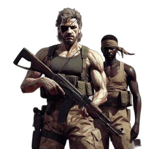 weapon, concept art, comic book art, pixel art, photorealistic, earth tones, two, men transparent PNG cut-out