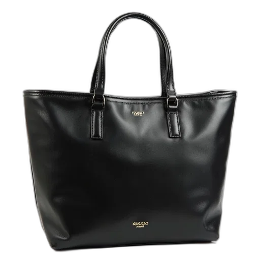 black, leather, handbag, shiny, finish, gold, logo, bottom transparent PNG cut-out