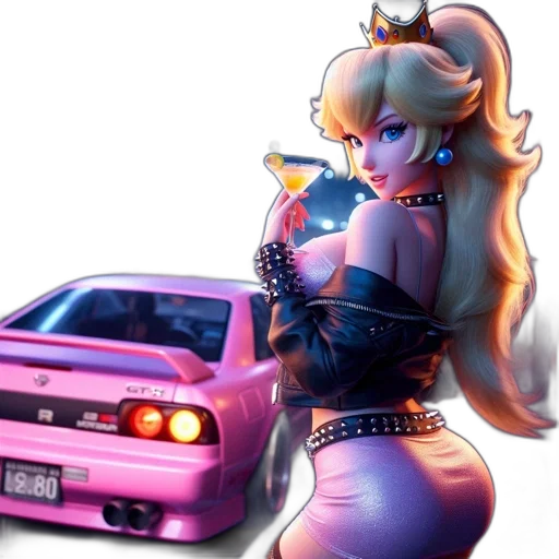 car, weapon, dress, vaporwave, concept art, anime, pixel art, neon lights transparent PNG cut-out