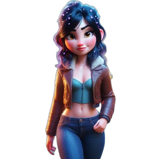 jacket, 3d render, concept art, cartoon, fantasy art, animated, female, character transparent PNG cut-out