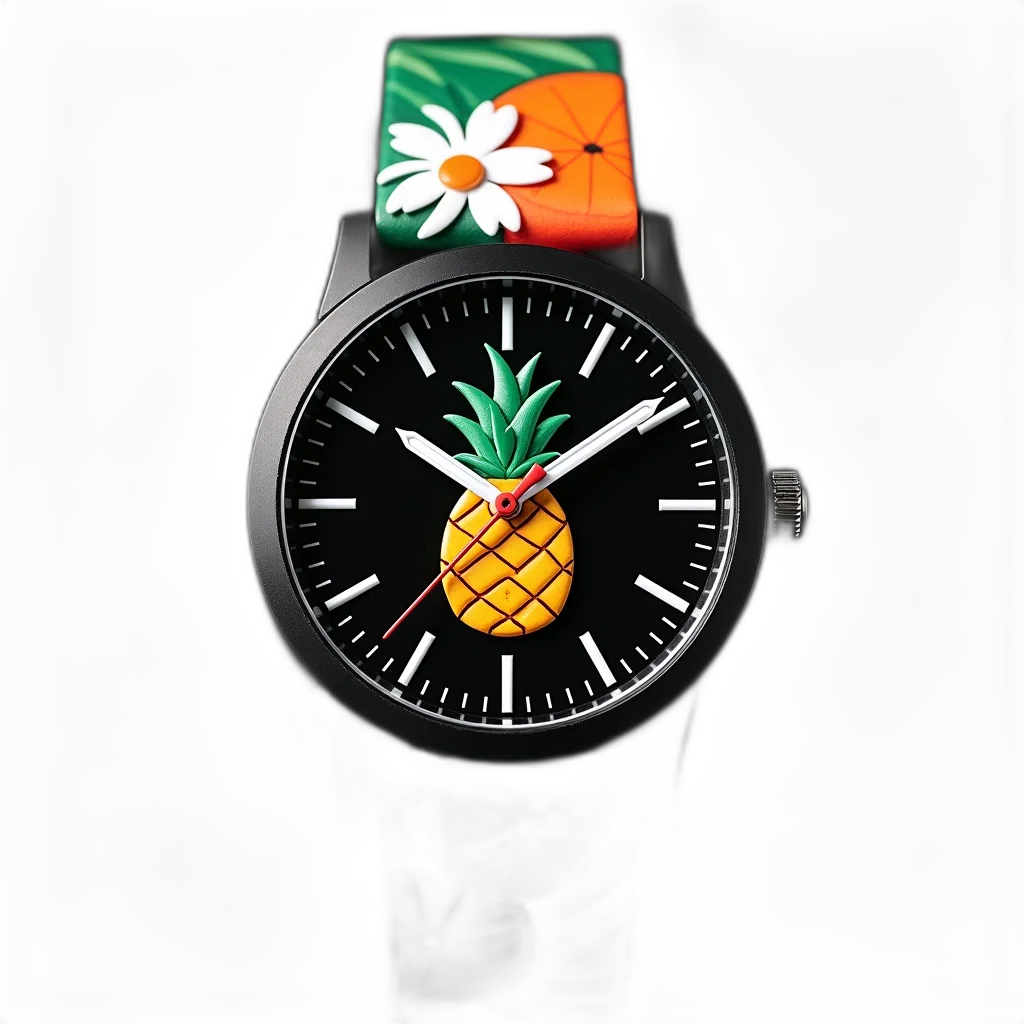 jewelry, crown, vaporwave, 3d render, black, wristwatch, colorful, tropical transparent PNG cut-out