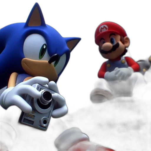 3d render, concept art, sonic, hedgehog, mario, sit, together, rock transparent PNG cut-out