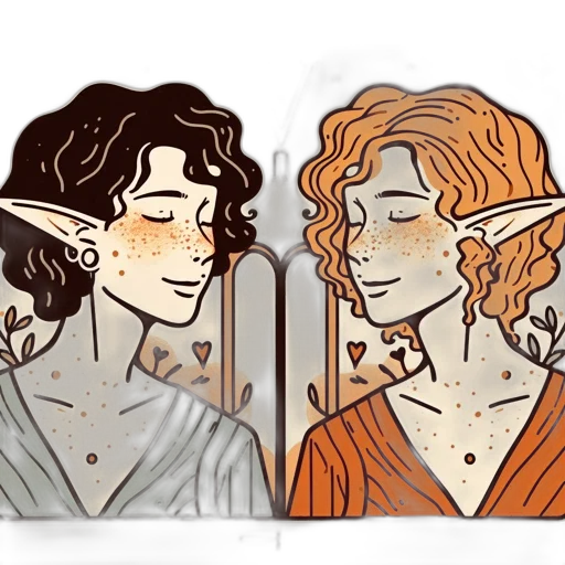 fantasy art, pixel art, concept art, watercolor, earth tones, monochrome, two, women transparent PNG cut-out