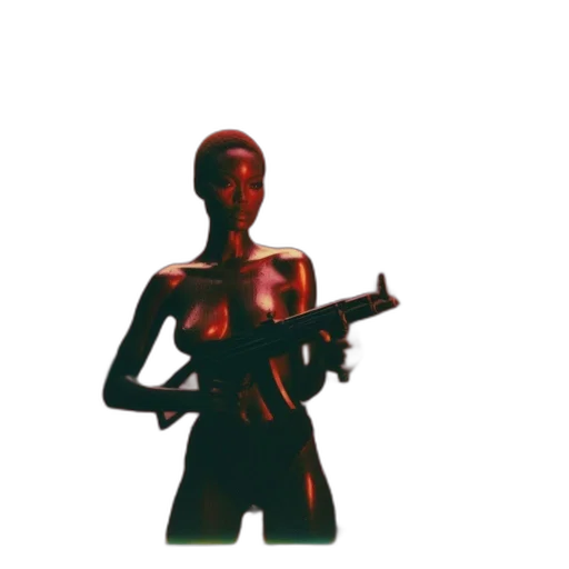 weapon, robot, staff, animal, 3d render, concept art, pixel art, vaporwave transparent PNG cut-out