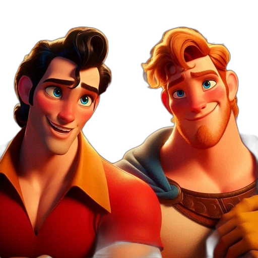 crown, 3d render, concept art, comic book art, cartoon, two, characters, distinct transparent PNG cut-out
