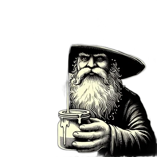 hat, weapon, comic book art, cartoon, pixel art, concept art, elderly, wizard transparent PNG cut-out