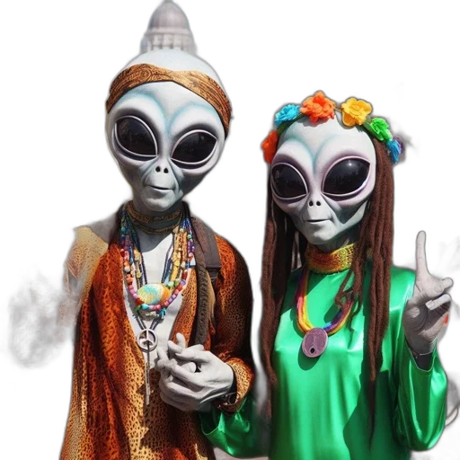 mask, staff, concept art, 3d render, outer space, two, unconventional, beings transparent PNG cut-out