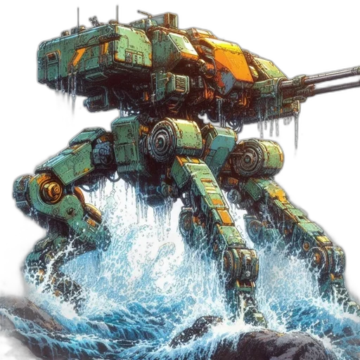 robot, weapon, dragon, concept art, fantasy art, watercolor, pixel art, elaborate transparent PNG cut-out