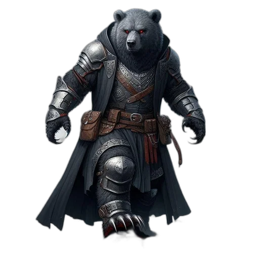concept art, fantasy art, 3d render, dark, anthropomorphic, bear, clad, armor transparent PNG cut-out