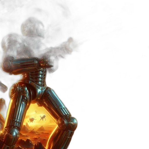 robot, bottle, weapon, concept art, 3d render, fantasy art, cyberpunk, fire transparent PNG cut-out