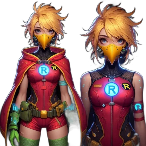 mask, robot, concept art, fantasy art, 3d render, comic book art, colorful, neon transparent PNG cut-out