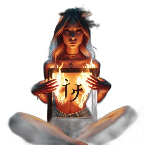 concept art, fantasy art, pixel art, anime, fire, neon lights, woman, floral transparent PNG cut-out