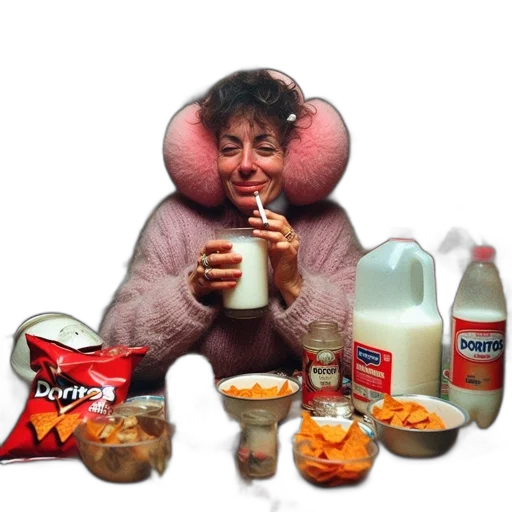 food, jacket, creature, mask, concept art, woman, pink, sweater transparent PNG cut-out