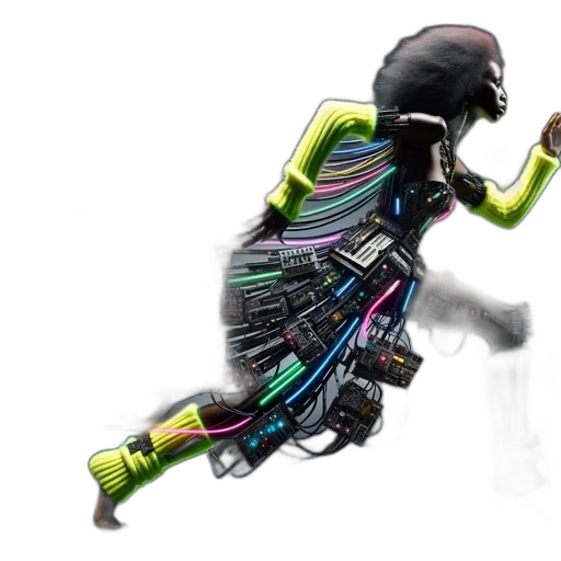 robot, weapon, jacket, cyberpunk, concept art, 3d render, woman, large transparent PNG cut-out