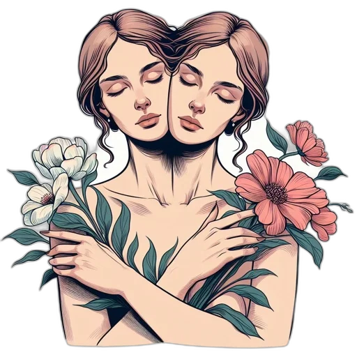 flower, face, watercolor, photorealistic, cartoon, fantasy art, earth tones, pastel transparent PNG cut-out
