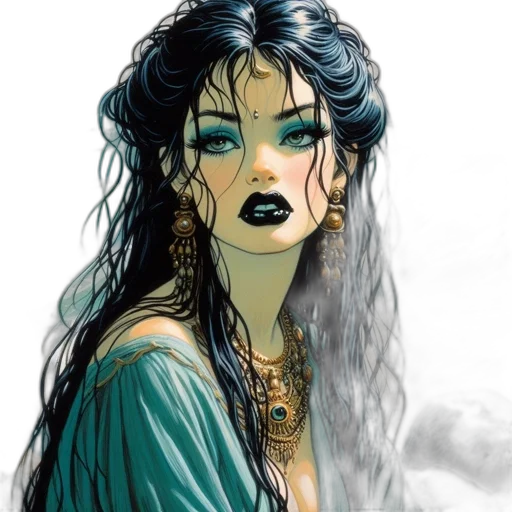 jewelry, fantasy art, comic book art, concept art, watercolor, green, blue, earth tones transparent PNG cut-out