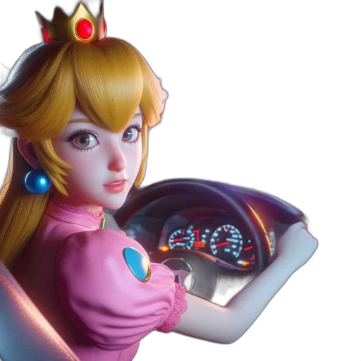 car, concept art, vaporwave, 3d render, animated, likeness, princess, peach transparent PNG cut-out