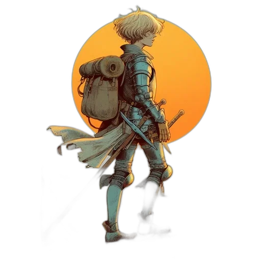 jacket, weapon, staff, robot, concept art, watercolor, fantasy art, comic book art transparent PNG cut-out