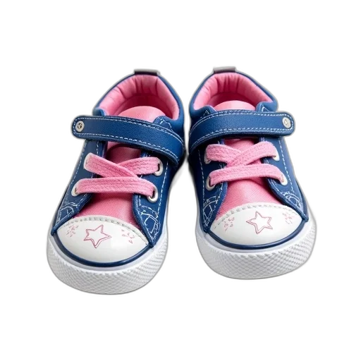 shoes, photorealistic, pair, children, blue, pink, color, scheme transparent PNG cut-out