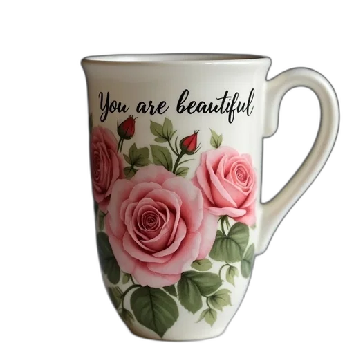 flower, jewelry, photorealistic, 3d render, ceramic, mug, floral, design transparent PNG cut-out