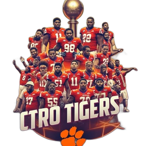 vibrant, poster, featuring, clemson, tigers, football, team, various transparent PNG cut-out