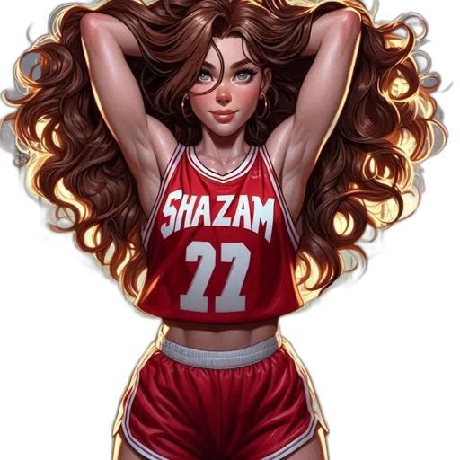 comic book art, fantasy art, concept art, cartoon, red, female, basketball, player transparent PNG cut-out