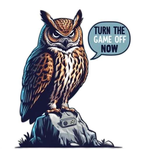 animal, comic book art, concept art, pixel art, owl, perches, rock, bearing transparent PNG cut-out