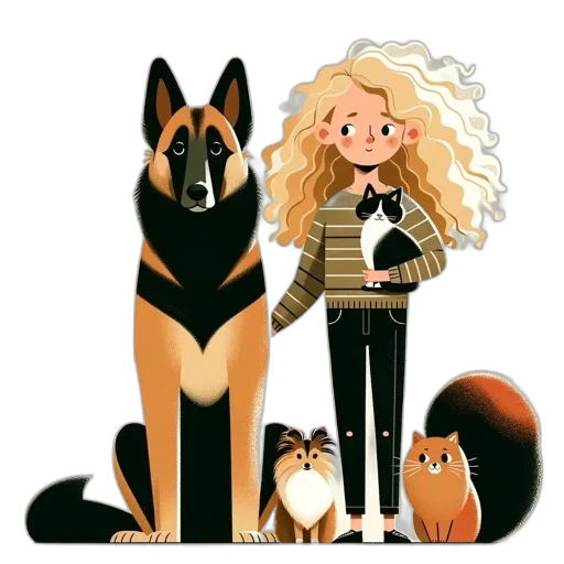 animal, cartoon, watercolor, concept art, fantasy art, woman, long, wavy transparent PNG cut-out