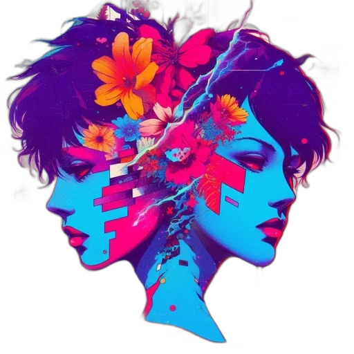 crown, flower, face, fantasy art, concept art, vaporwave, photorealistic, colorful transparent PNG cut-out