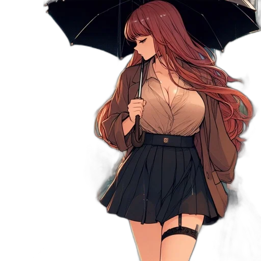 umbrella, dress, jacket, hat, anime, concept art, watercolor, pixel art transparent PNG cut-out