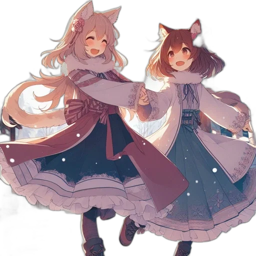 dress, staff, anime, concept art, pixel art, watercolor, snow, monochrome transparent PNG cut-out