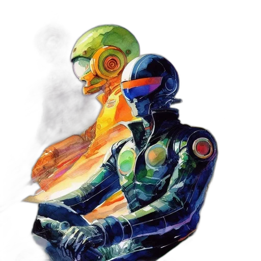 robot, mask, jacket, face, concept art, watercolor, comic book art, fantasy art transparent PNG cut-out