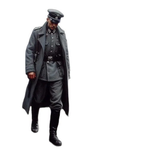 jacket, staff, hat, concept art, photorealistic, 3d render, pixel art, somber transparent PNG cut-out