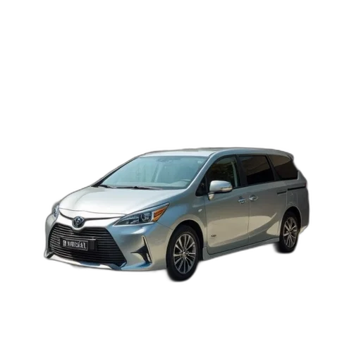car, 3d render, photorealistic, silver, minivan, parked, front, garage transparent PNG cut-out