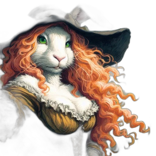 hat, fantasy art, concept art, watercolor, photorealistic, anthropomorphic, rabbit, red transparent PNG cut-out