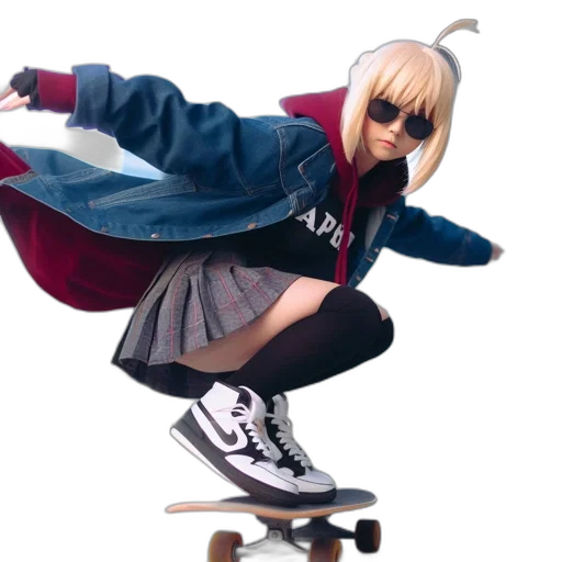 jacket, shoes, weapon, anime, concept art, photorealistic, 3d render, individual transparent PNG cut-out