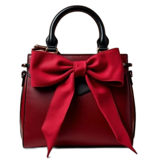 red, womans, handbag, black, color, bowknot, detail transparent PNG cut-out