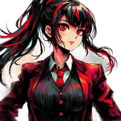 jacket, dress, staff, anime, pixel art, concept art, comic book art, red transparent PNG cut-out