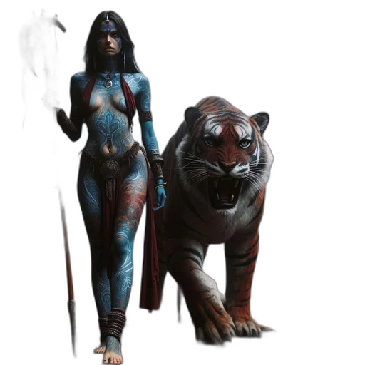 concept art, fantasy art, comic book art, pixel art, dark, blue, woman, tribal transparent PNG cut-out
