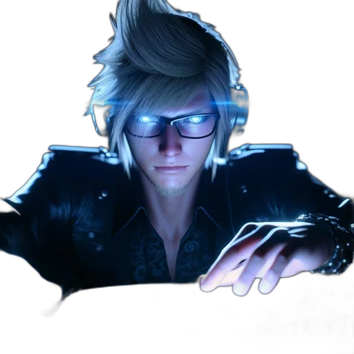 jacket, staff, face, hair, concept art, cyberpunk, 3d render, fantasy art transparent PNG cut-out