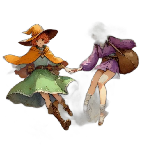 hat, staff, umbrella, concept art, 3d render, fantasy art, watercolor, fog transparent PNG cut-out