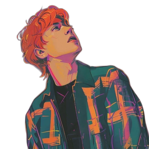 jacket, face, vaporwave, pixel art, watercolor, anime, neon lights, outer space transparent PNG cut-out
