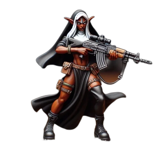 weapon, concept art, 3d render, fantasy art, elf-like, female, figure, brandishes transparent PNG cut-out
