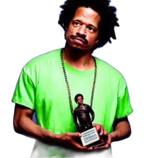 man, sporting, afro, mustache, wears, green, shirt, gold transparent PNG cut-out